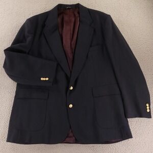 VTG Stewart County Jacket 48L XLT Blue Wool Made in USA Navy Blazer Hopsack